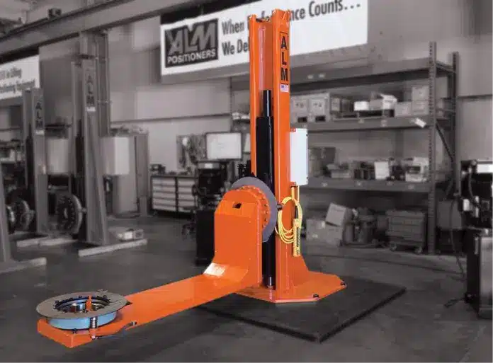 ALM Skyhook welding positioner in an industrial warehouse